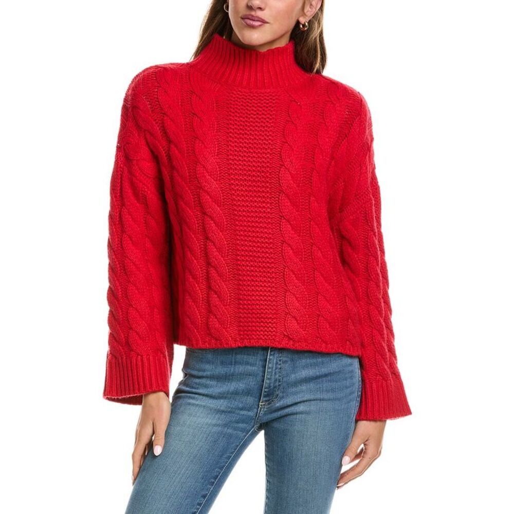 525 America Womens  Oversized Chunky Cable Mock Neck Sweater, Red